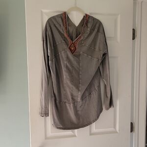 Free People Gray Tunic with Red Accents